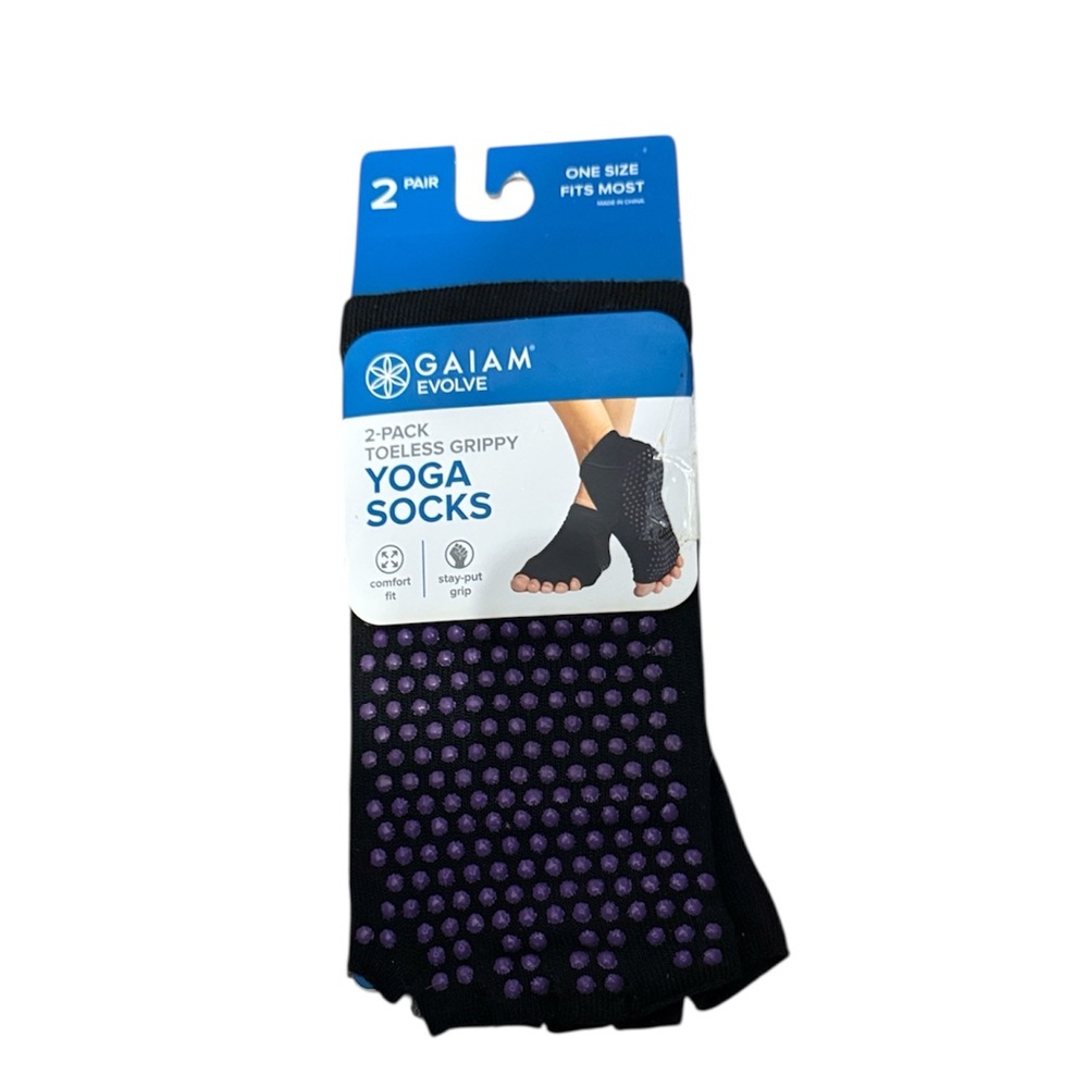 Gaiam Evolve 2-Pack Toeless Grippy Yoga‎ Socks Black And Grey NEE